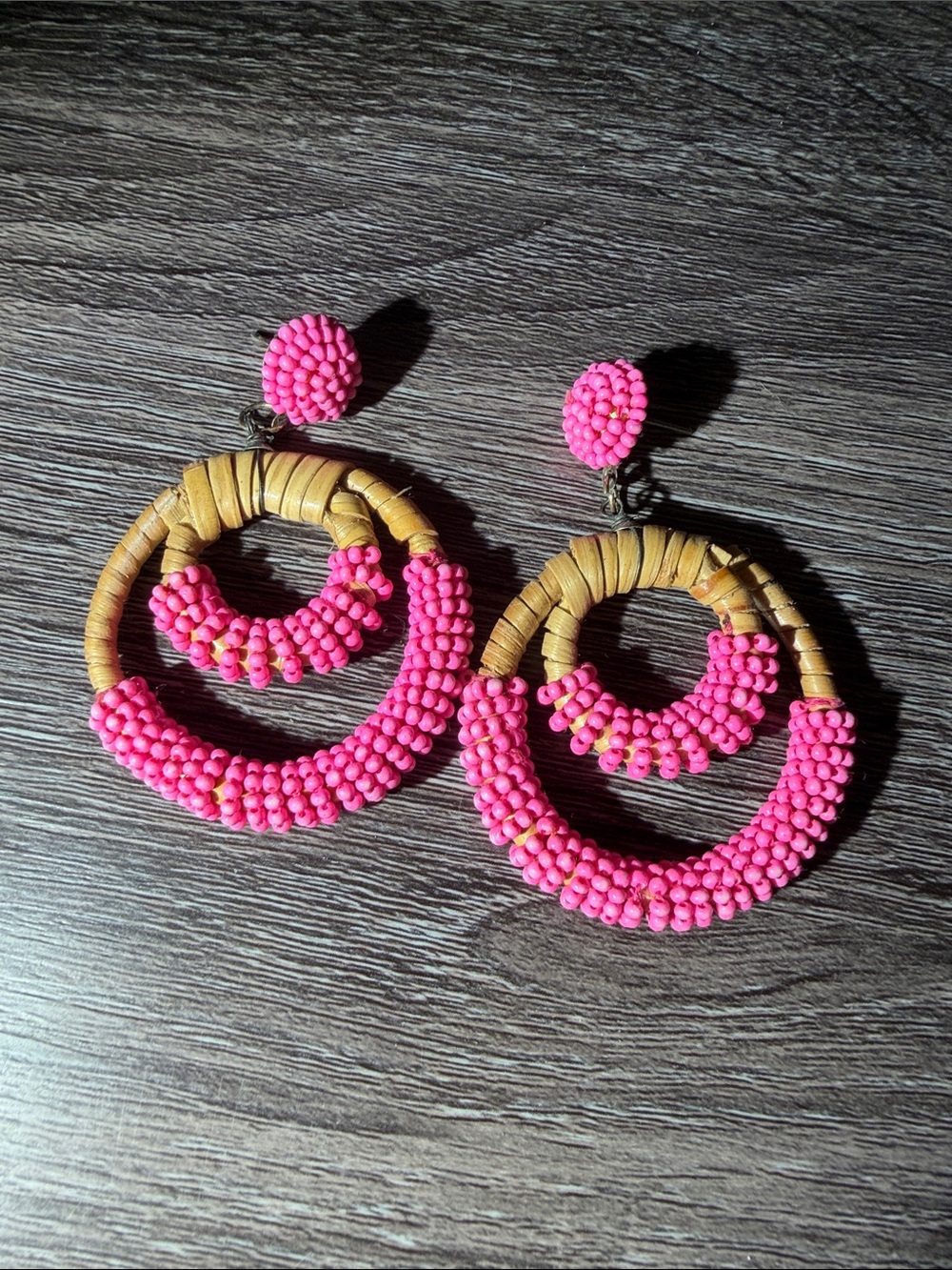 Handcrafted Pink Beaded Hoop Earrings by